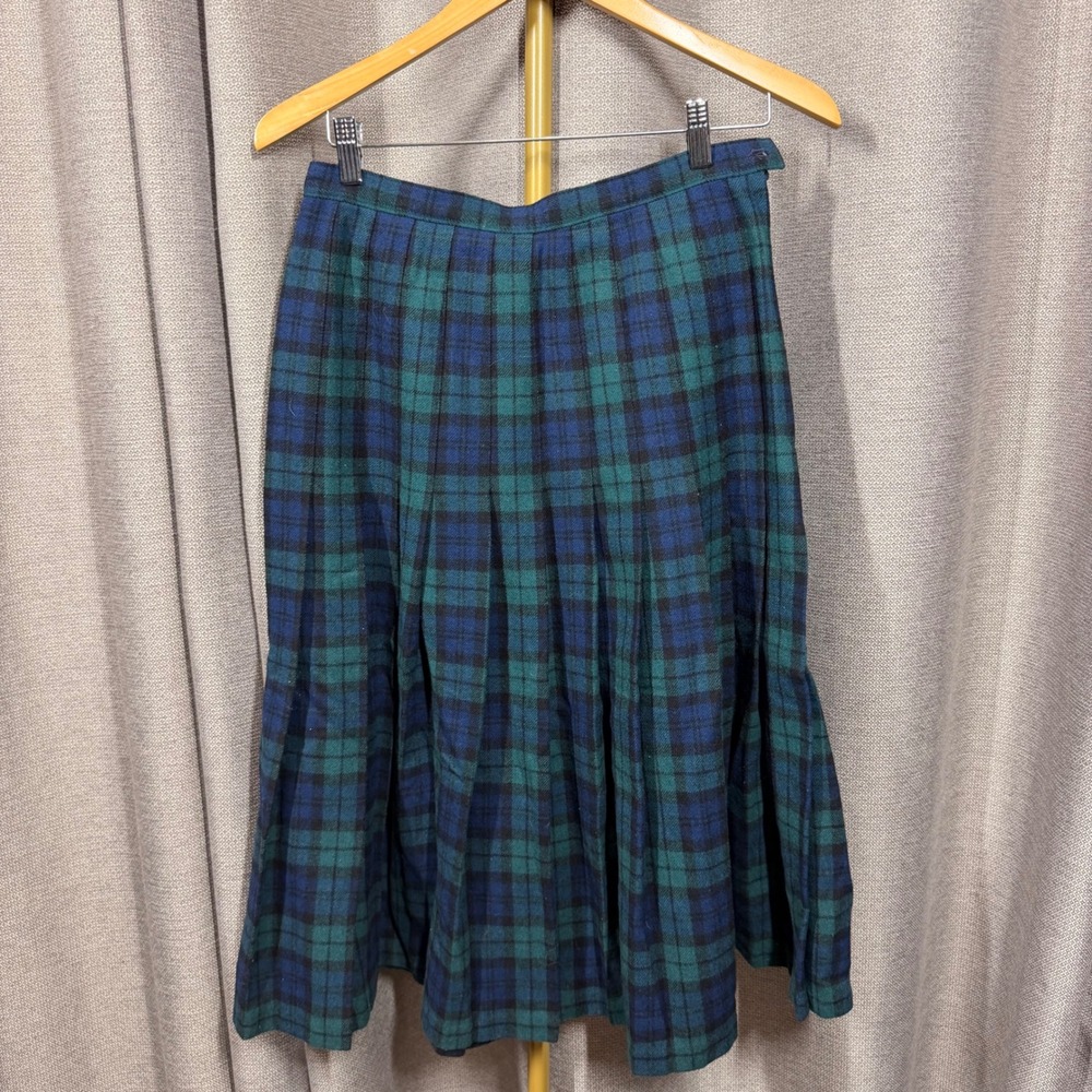 Pendleton Black Watch Tartan Plaid Wool Pleated Midi Skirt USA Made Size 12